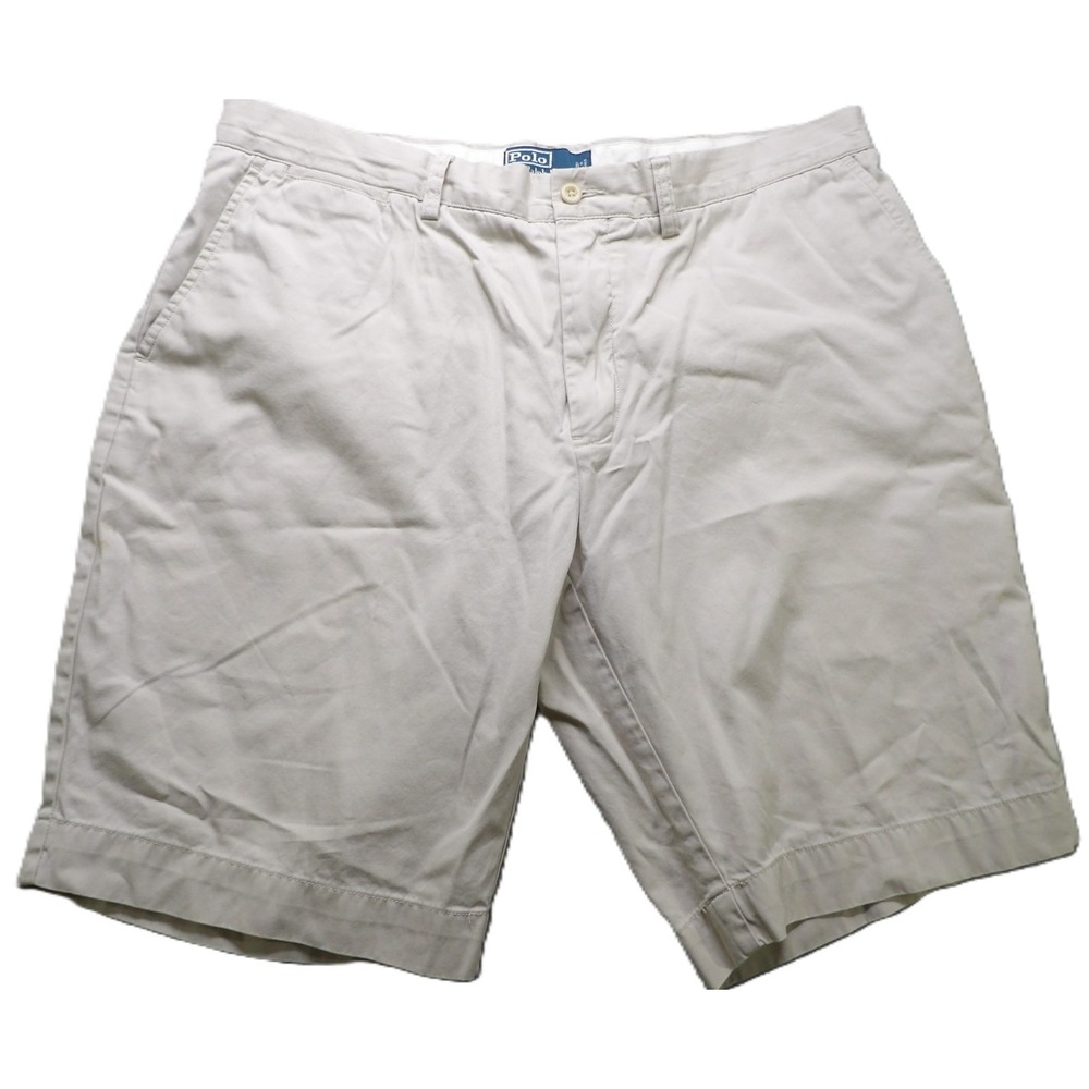 VTG Polo Ralph Lauren Chino Shorts Men 38 Beige Cotton Flat Front Classic Khaki